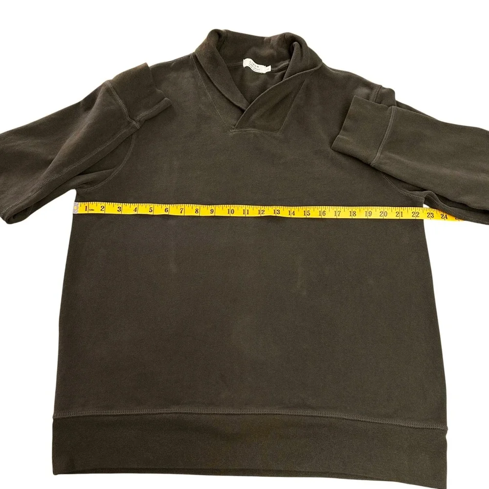J.Crew Mens Sueded Jersey Cotton Shawl Collar Sweatshirt Brown Olive Green Large